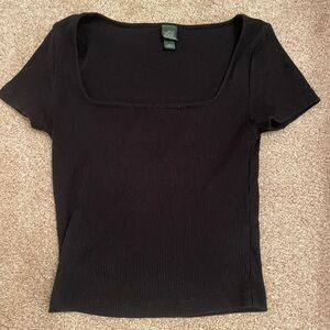 Black Ribbed Square Neck Top